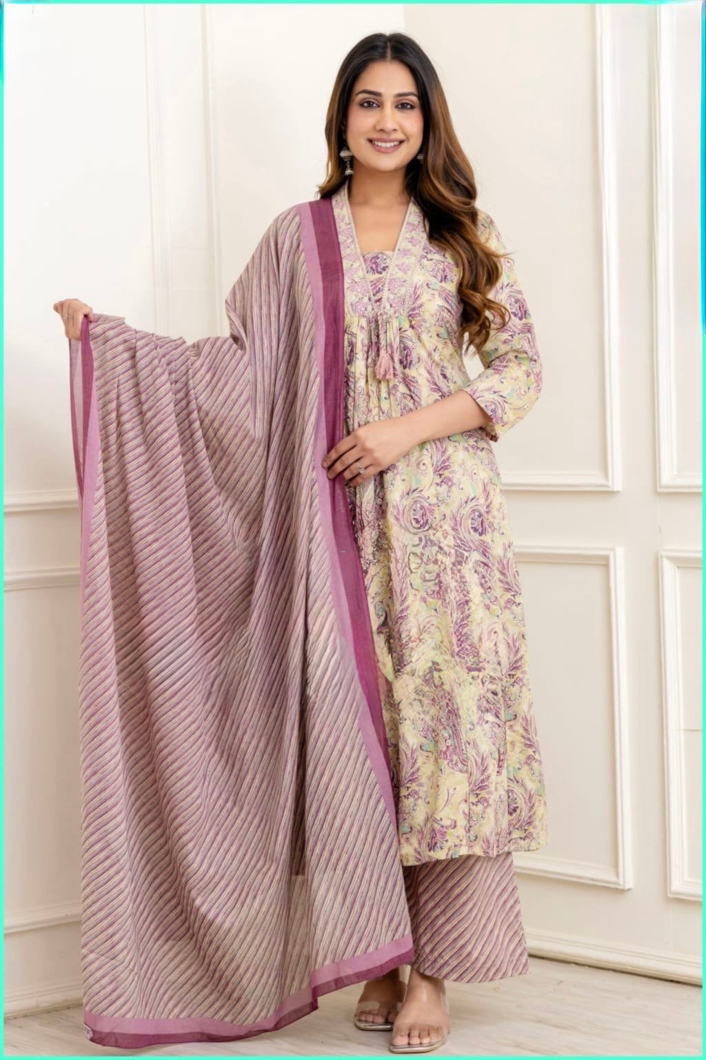 Premium Cotton Palazzo Suit Set with Embroidered Neck and Dupatta for Women