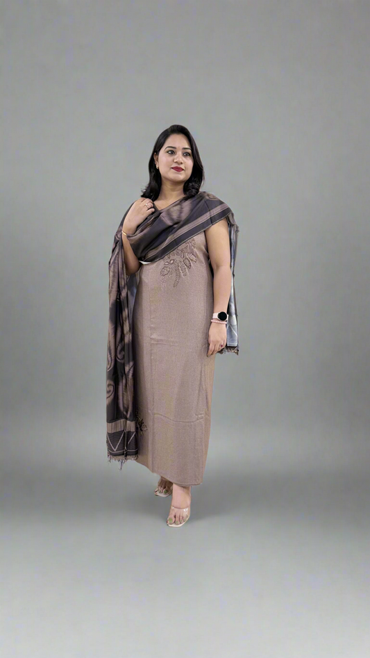 Kashmeeree Embroidered Top with Pure Pashmina Bottom and Silkina Digital Print Dupatta Set for Women