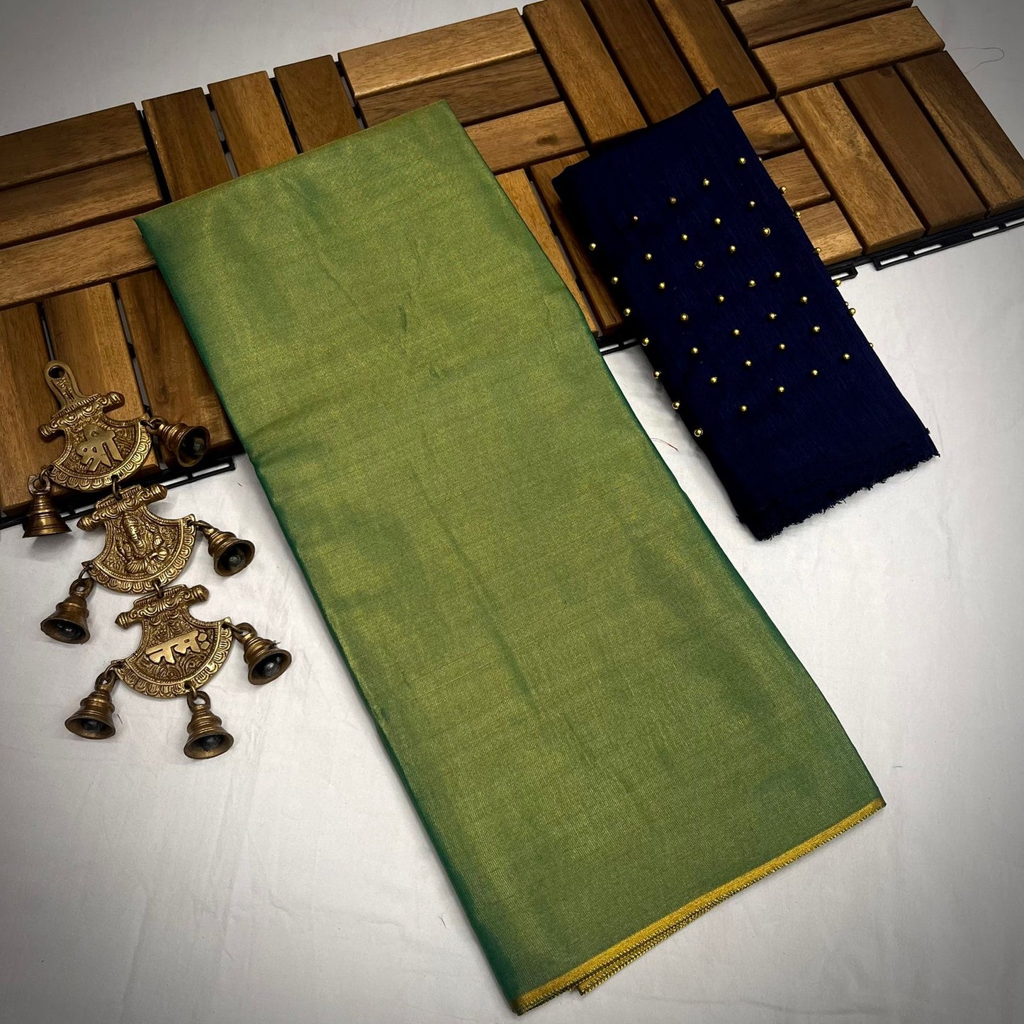 Semi Uppada Tissue Silk Bridal Saree with Mono Banglori Blouse and Pearl Work