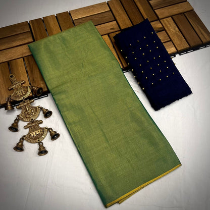 Semi Uppada Tissue Silk Bridal Saree with Mono Banglori Blouse and Pearl Work