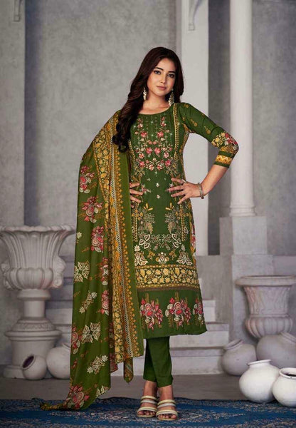 Soft Cotton Embroidered Suit Set with Swarovski Work and Mal Mal Dupatta for Women