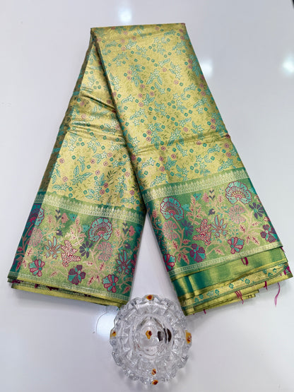 Dharmavaram Style Silk Saree with Zari Floral Weaving and Grand Pallu – Traditional Wedding Saree