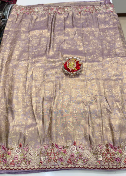 Tissue Silk Saree with Embroidery, Sequin, and Mirror Work Border – Festive Saree for Women