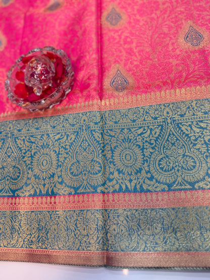 Pure Soft Silk Saree with Rich Zari Weaving and Multicolor Thread Work, Running Silk Blouse