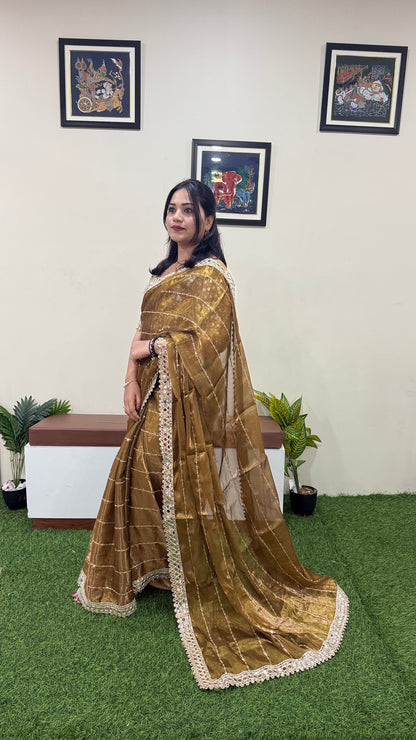 Soft Satin Organza Saree with Real Mirror Work Embroidery and Stitched Blouse – Festive Wear for Women