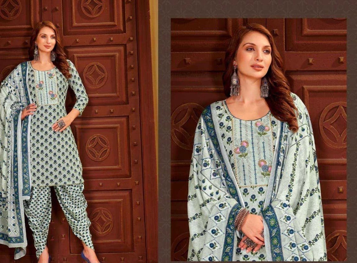 Unstitched Rayon Dress Material with Jaipuri Embroidery Handwork and Mal Printed Dupatta