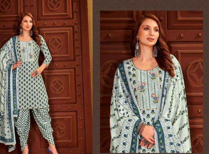 Unstitched Rayon Dress Material with Jaipuri Embroidery Handwork and Mal Printed Dupatta