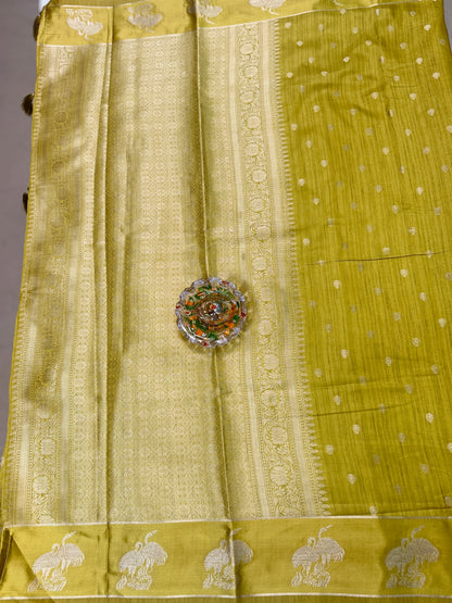 Tussar silk saree with satin border and zari woven motifs for women