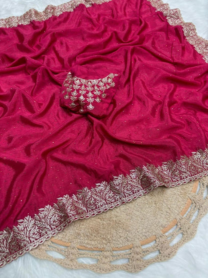 Pure Chinnon Saree with Intricate Siroshaki Embroidery & Heavy Embroidered Blouse – Fancy Saree Collection