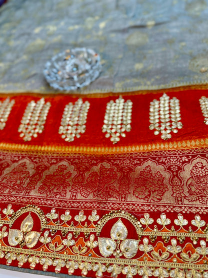 Pure Dola silk saree with position weaving and embroidered blouse – premium ethnic wear for weddings and festive occasions