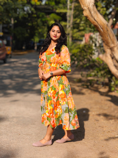 Multicolor Cotton Floral Fit & Flare Dress for Women – Sizes M to 3XL