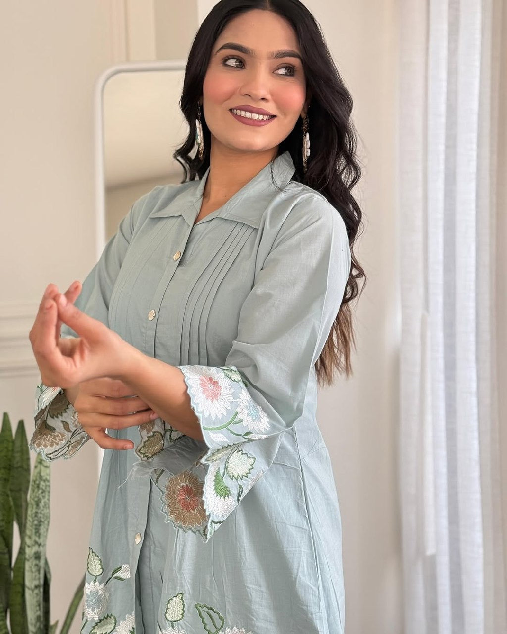 Embroidered Cotton Kurta Pant Set for Women in Soft Fabric – Sizes 38 to 44