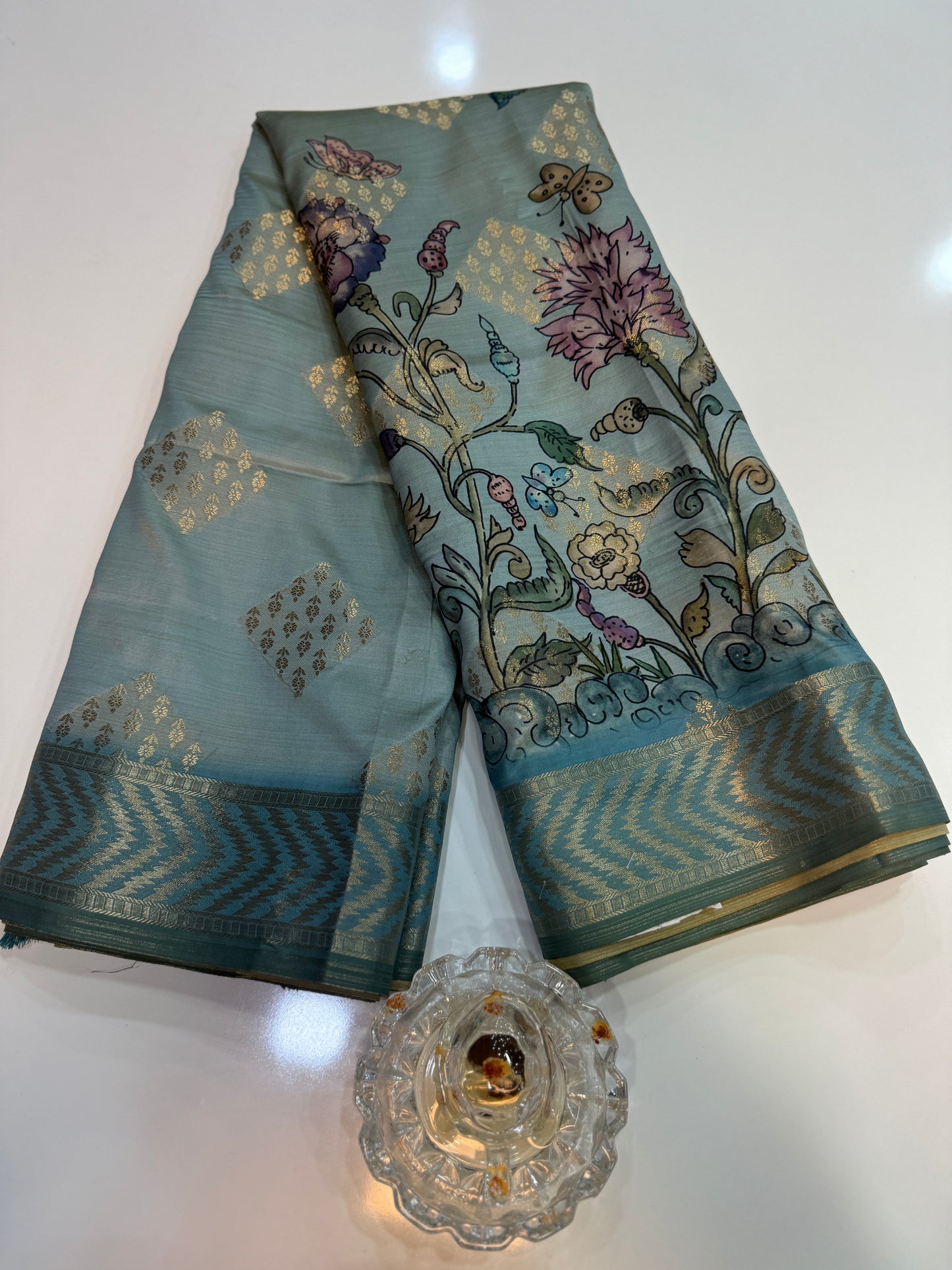 Bamboo Silk Floral Printed Saree with Rich Decorative Pallu, Rich Floral Kalamkari Style Prints