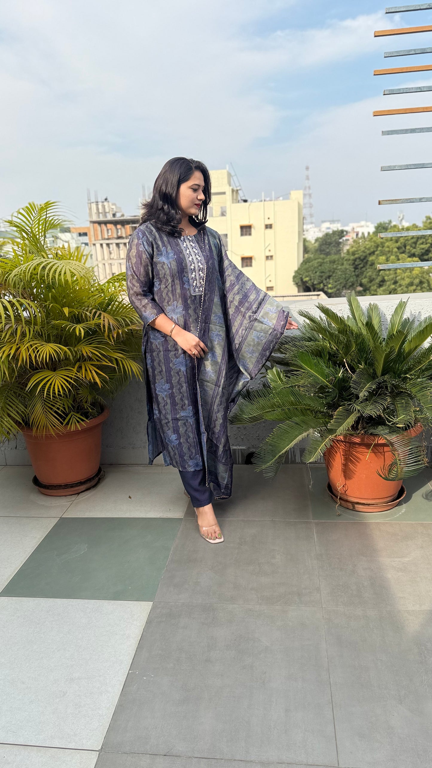 Women's Chanderi Silk 3-Piece Suit Set with Dupatta – Sizes 36 to 46