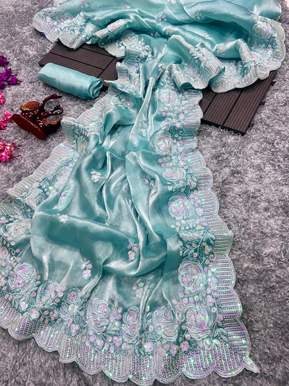 Heavy Berberry Silk Saree with Multicolored Thread and Sequin Embroidery – Festive and Wedding Wear