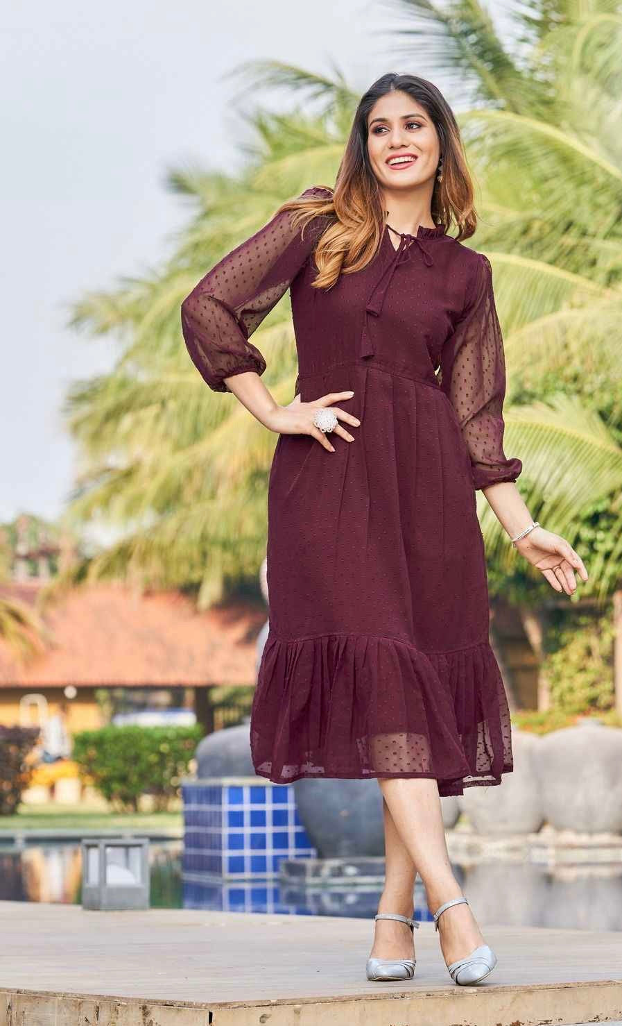 Bubble Georgette Tunic for Women with Inner Lining and Side Pocket