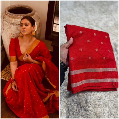 Banarasi Dyeable Soft Silk Saree with Zari Booti Weaving for Women – Festive Wear