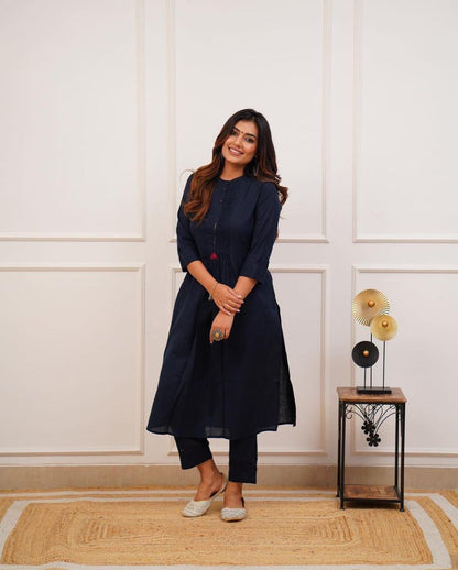 Premium rayon kurta with katha work and lace-detailed pant set for women – sizes 38 to 44