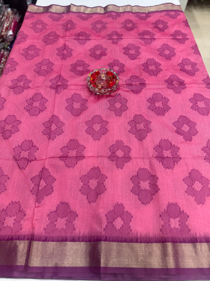 Women’s woven saree with butta motifs, contrast pallu border and tassel pallu, traditional wear, multiple colors
