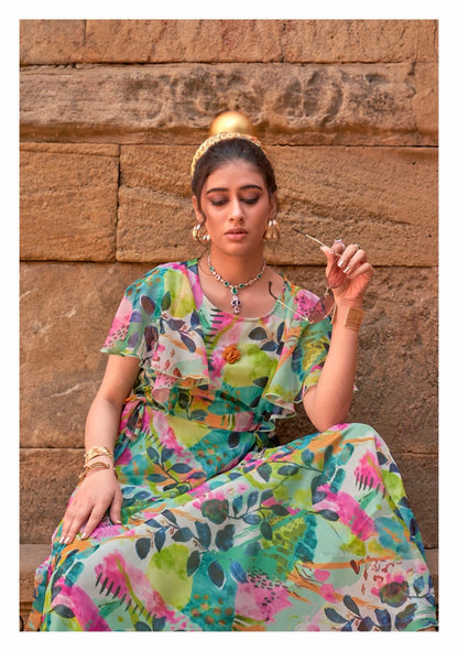 Premium Chiffon Floral One-Piece Dress – Women’s Summer Wear (L to 3XL)