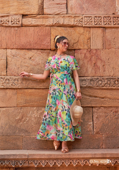 Premium Chiffon Floral One-Piece Dress – Women’s Summer Wear (L to 3XL)