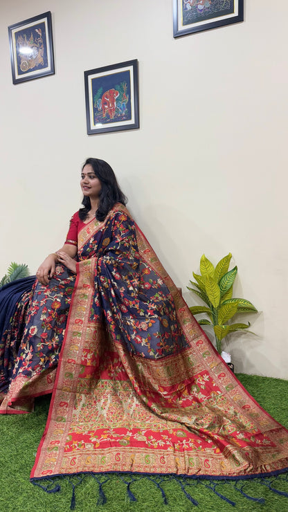 Semi-Chanderi Silk Pashmina Saree with Woven Pattern – Winter Festive Saree for Women