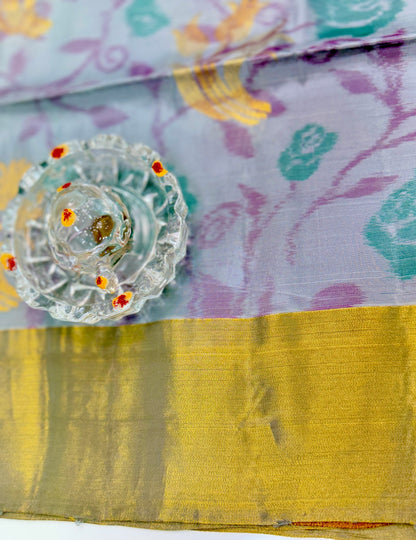 Pochampalli Printed Silk Saree with Satin Border and Blouse – Powerloom Weave for Women