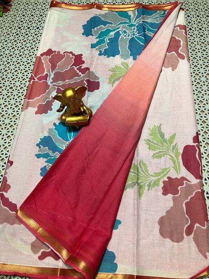 Mangalgiri Pure Mul Cotton Saree for Women with Abstract Digital Print and Subtle Border – Lightweight Drape