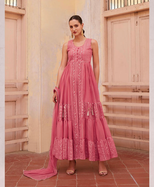 Women’s Full-Flared Long Gown with Front Slit – Fusion Ethnic Wear Free Size