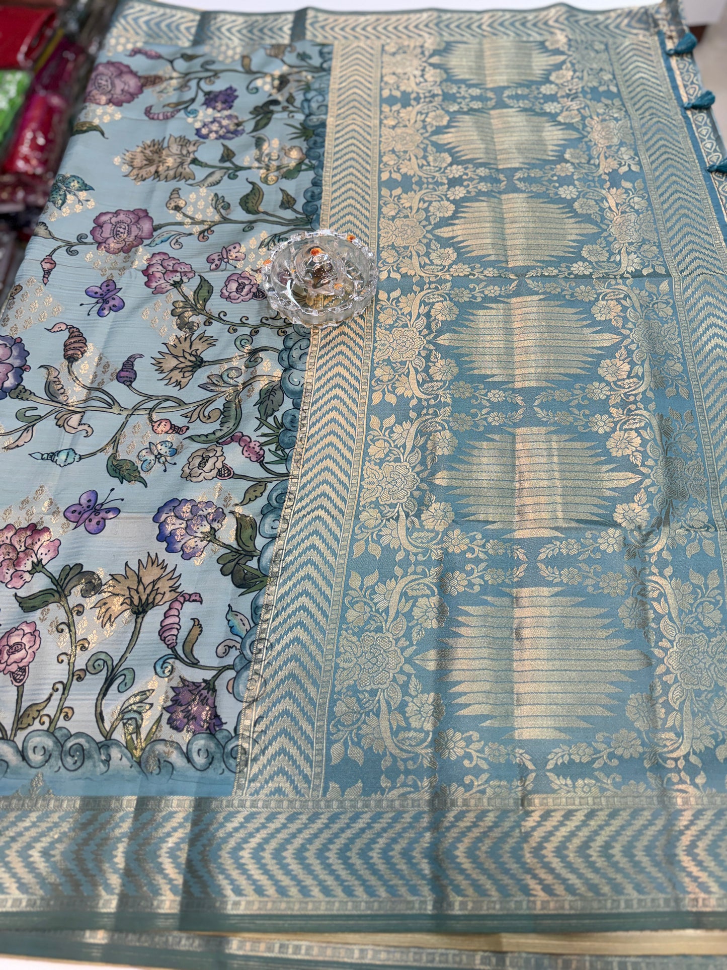 Bamboo Silk Floral Printed Saree with Rich Decorative Pallu, Rich Floral Kalamkari Style Prints