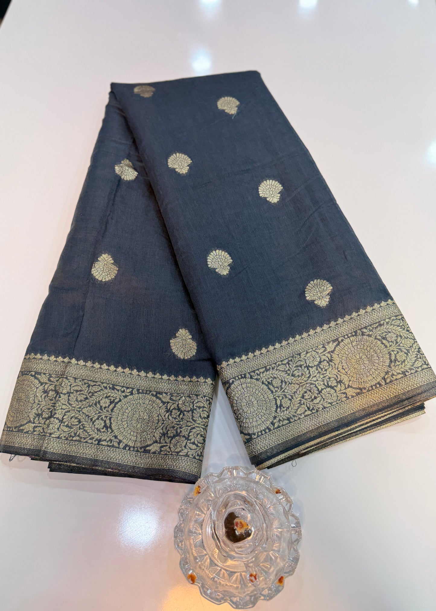 Modal silk saree with woven buttas and peacock pallu for women