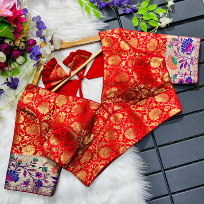 Pure Paithani Weaving Blouse with Multi Meena Work and Padded Comfort for Women