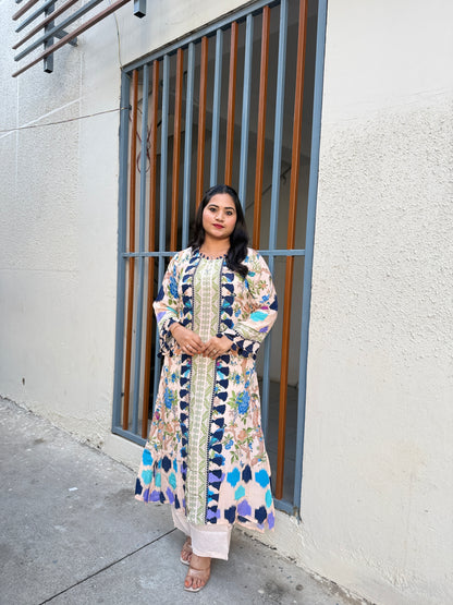 Digital Print Crepe Kurta Pant Set for Women with Tassel Detailing and Shantoon Bottom