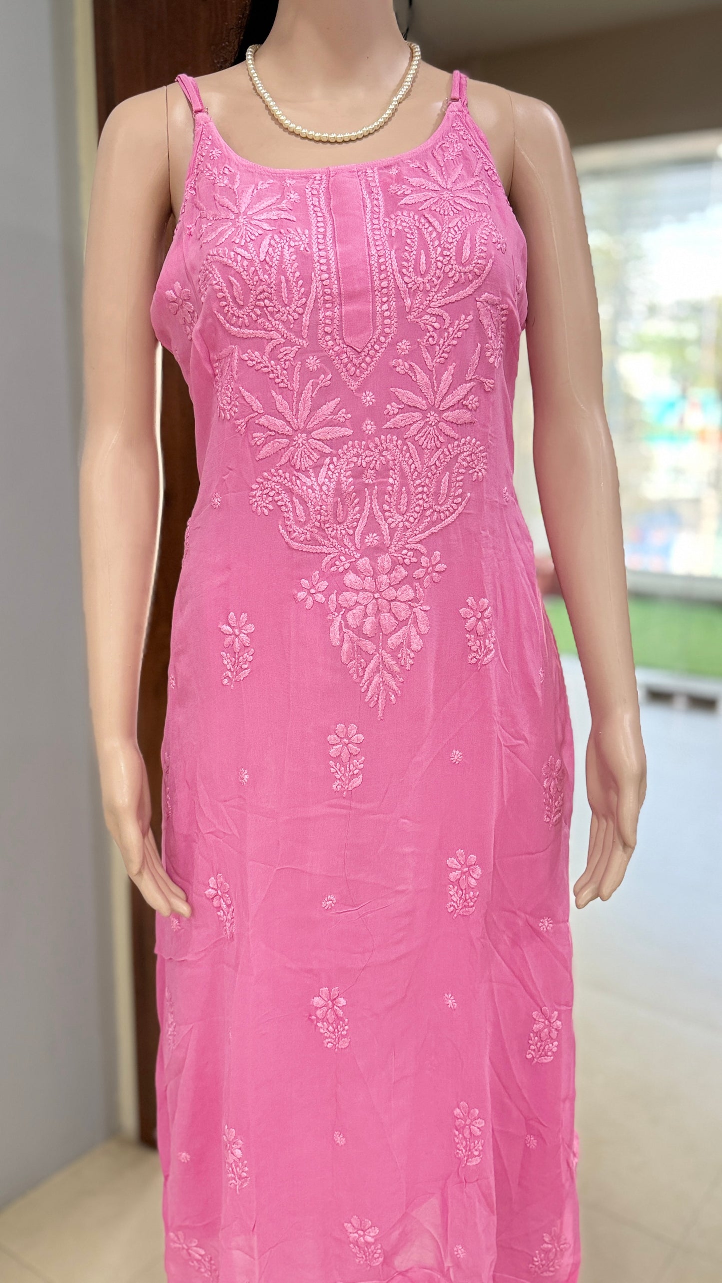 Chikankari georgette kurta pant set for women with inner, sleeveless A-line ethnic set, sizes 38 to 46