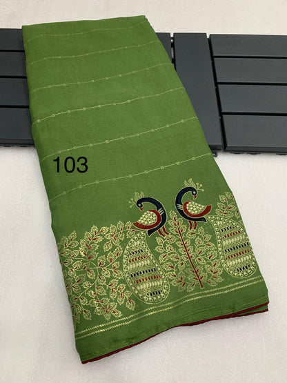 Bamber Viscose Georgette Saree with Mill Foil Print and Running Blouse – Festive Wear