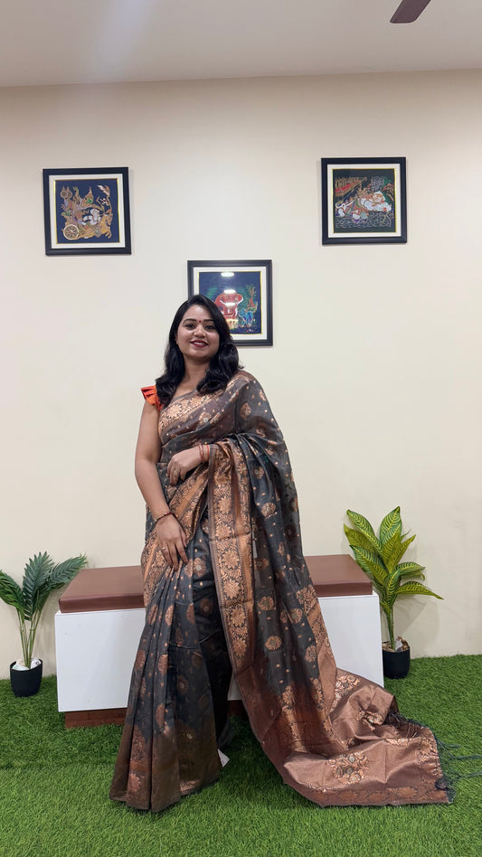 Semi-Chanderi Silk Woven Saree with Zari Border – Traditional Wear Saree for Women