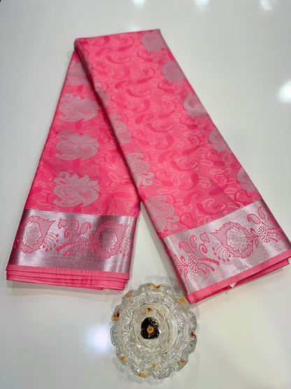 Butti Embossed Soft Silk Saree with Rich Pallu and Matching Blouse – Festive & Wedding Wear for Women