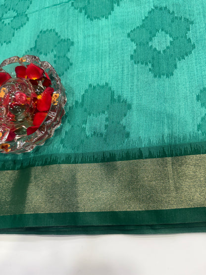 Women’s woven saree with butta motifs, contrast pallu border and tassel pallu, traditional wear, multiple colors