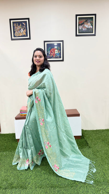 Plain Mangalgiri Pure Pattu Handloom Silk Saree with Embroidery Border