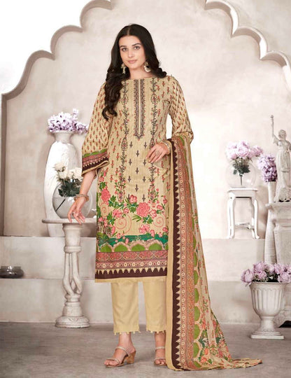 Unstitched Pure Cotton Cambric Suit Material with Self Embroidery and Mal Mal Dupatta