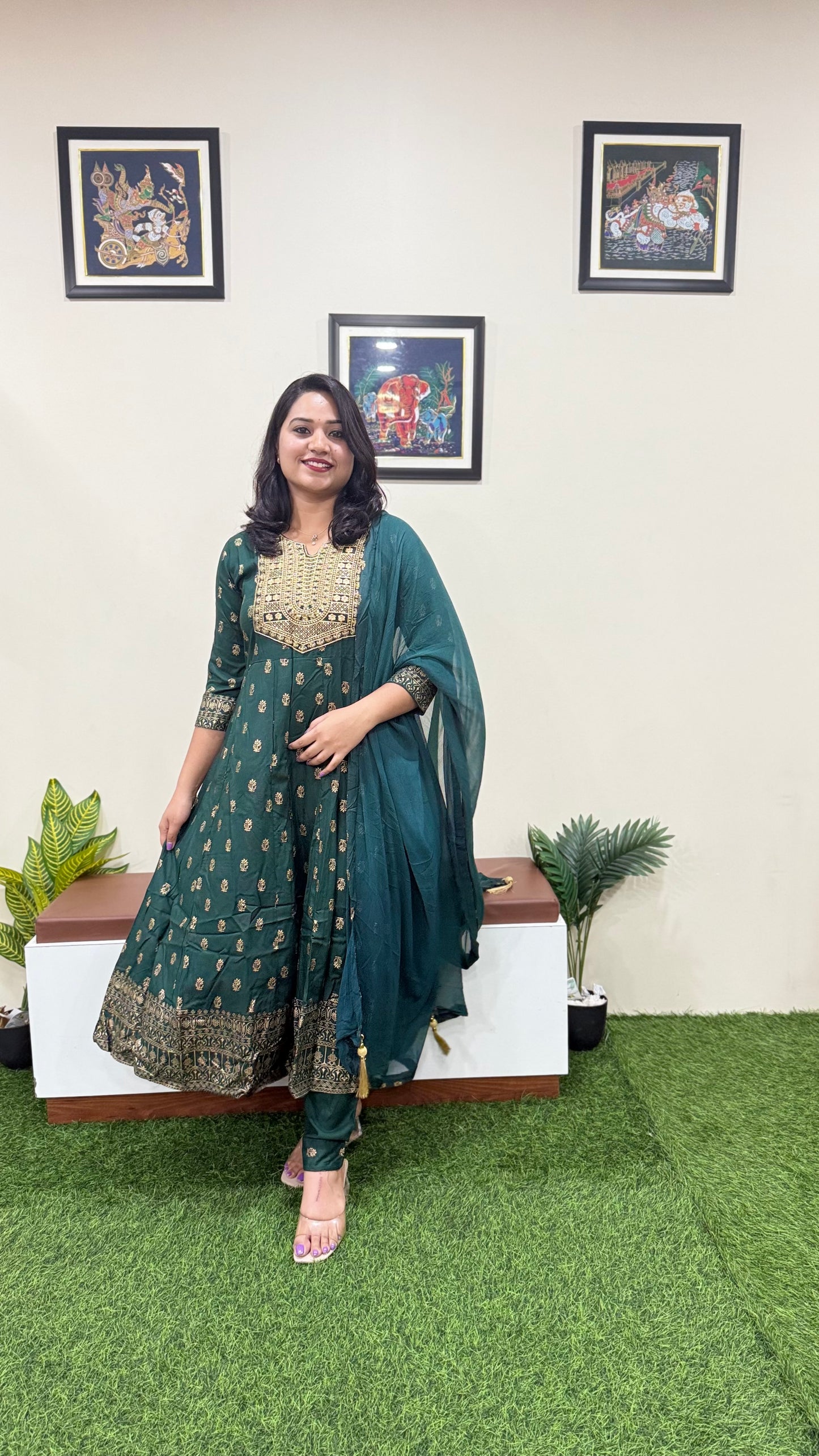 Rayon Kurta Pant Dupatta Set with Foil Print and Zari Sequins Embroidery – Women’s 3-Piece Outfit