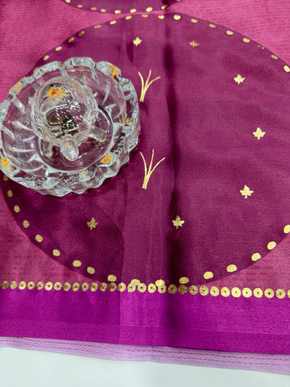 Japan satin saree for women with position print pallu and blouse, soft satin printed saree for festive and casual wear