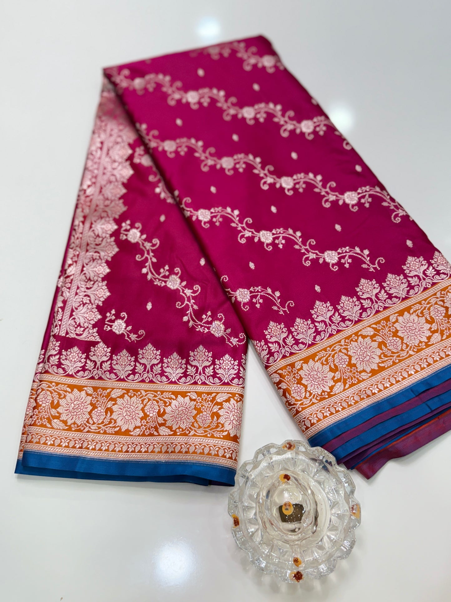 Mashru Katan Silk Saree with Zari Weaving Border and Blouse – Festive Wear for Women