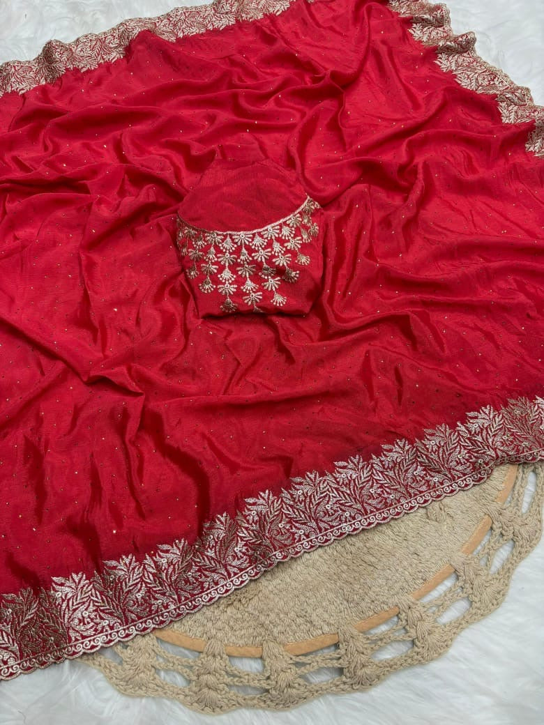 Pure Chinnon Saree with Intricate Siroshaki Embroidery & Heavy Embroidered Blouse – Fancy Saree Collection