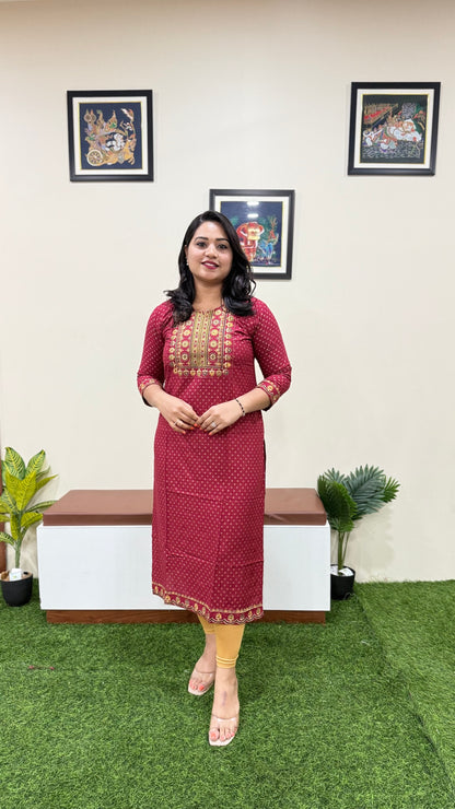 Solid Rayon Kurti Collection for Women with Zari and Thread Embroidery – M to 2XL