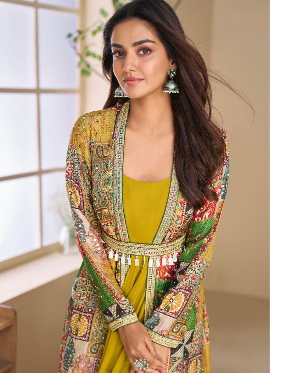 Real Georgette Gown with Hand-Embroidered Real Silk Shrug – Janvi 2-Piece Set for Women (Free Size)