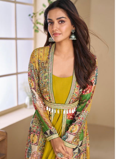 Real Georgette Gown with Hand-Embroidered Real Silk Shrug – Janvi 2-Piece Set for Women (Free Size)