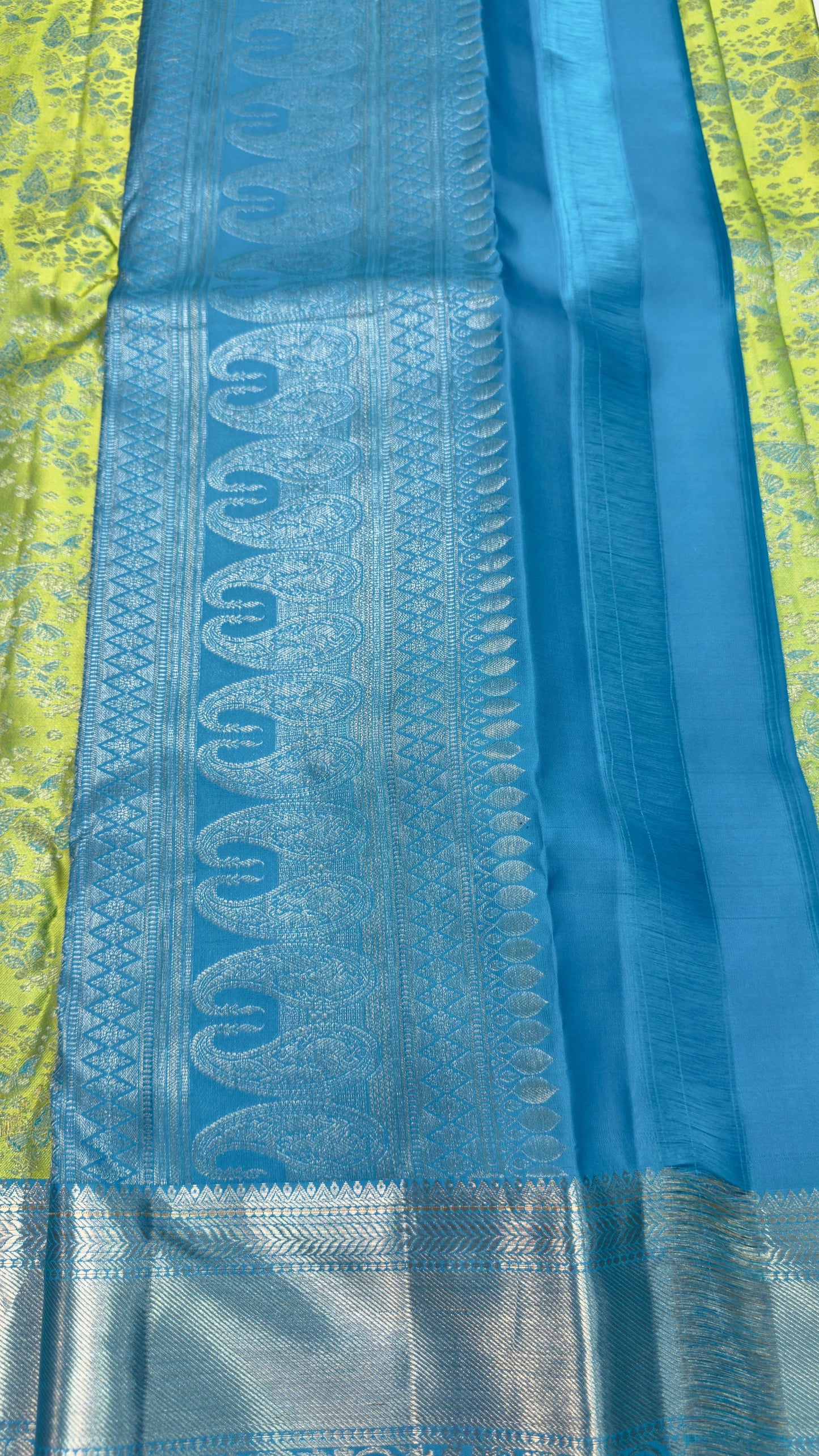 Handloom Kanchi Silk Saree with Silver Zari Double Warp in Green for Women