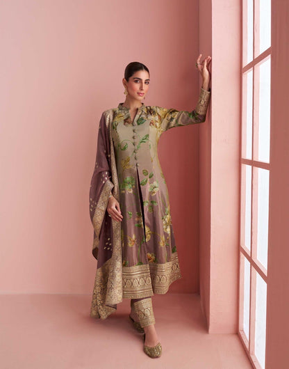 Premium Silk Embroidered Front Cut Kurta Pant Set with Jacquard Dupatta – Festive Wear for Women