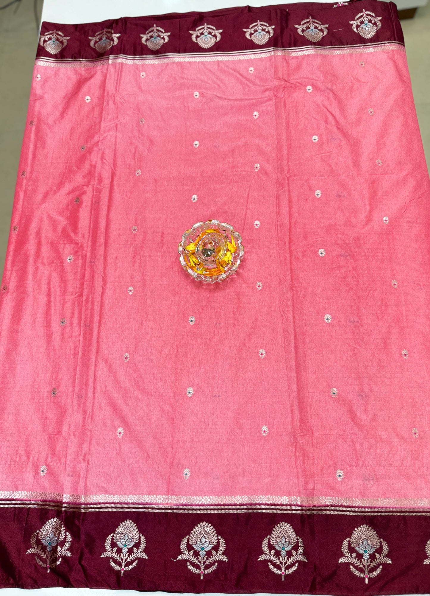 Banarasi Semi RW Mango Silk Saree with Zari Buta Meenakari Work and Brocade Blouse – Festive Wear
